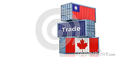 Shipping containers with Canada and Taiwan flag. Stock Photo