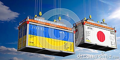 Shipping containers with flags of Ukraine and Japan Cartoon Illustration