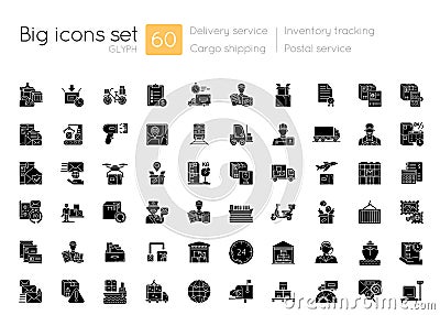 Shipping and delivery black glyph icons set on white space Vector Illustration