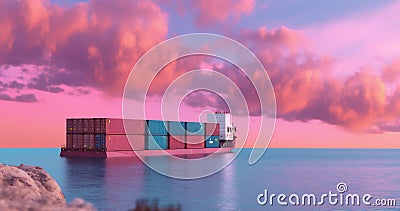 industry ship harbor logistic transportation shipping export container import cargo. Generative AI. Stock Photo