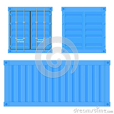 Shipping freight container. Blue intermodal container. Set Vector Illustration