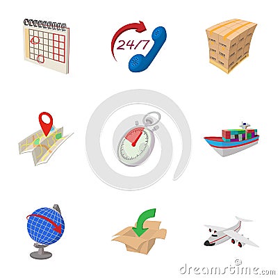 Shipping icons set, cartoon style Vector Illustration