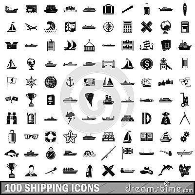 100 shipping icons set, simple style Vector Illustration