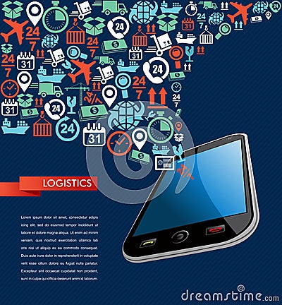 Shipping logistics app mobile text icons splash il Vector Illustration