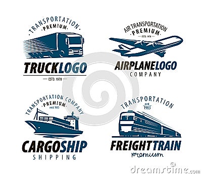 Shipping, transportation logo or label. Cargo transport, delivery set of emblems. Vector illustration Vector Illustration