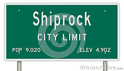 Shiprock road sign showing population and elevation Stock Photo