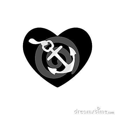 Ships anchor with a black heart symbolizing love and romance, a honeymoon or Valentines cruise or a love of boating and yachting, Vector Illustration