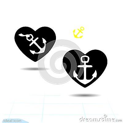 Ships anchor with a black heart symbolizing love and romance, a honeymoon or Valentines cruise or a love of boating and yachting, Vector Illustration