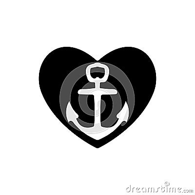 Ships anchor with a black heart symbolizing love and romance, a honeymoon or Valentines cruise or a love of boating and yachting, Vector Illustration