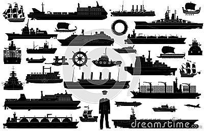 Ships big set silhouette Vector Illustration