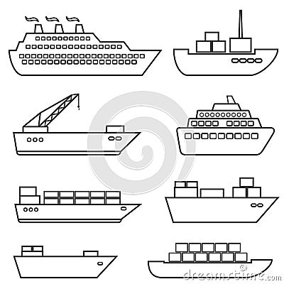 Ships, boats, cargo, logistics, transportation and shipping line Vector Illustration