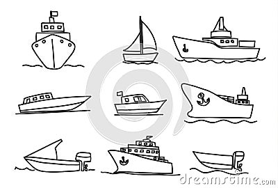 Ships and boats icons hand drawn vector set art illustration Vector Illustration