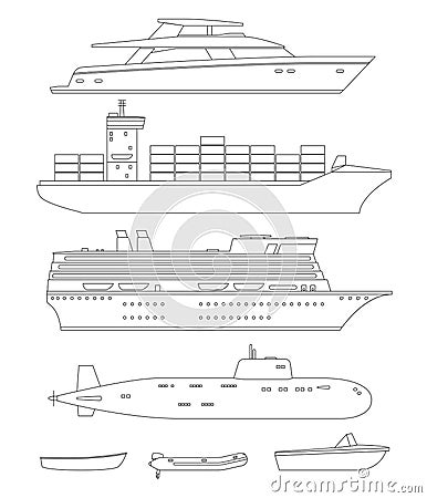 Ships and boats line drawings Vector Illustration