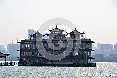 Ships & boats & scenery along the China WuXi river Editorial Stock Photo