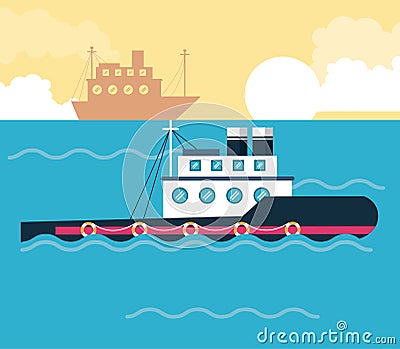 Ships boats at sea Vector Illustration