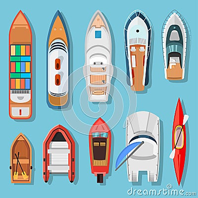 Ships and boats top view Vector Illustration
