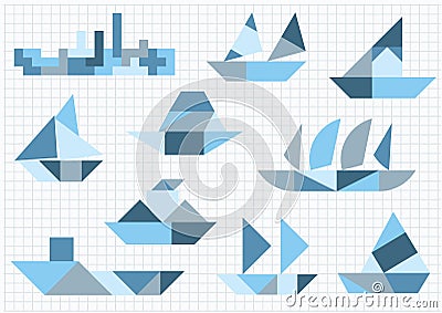 Ships different Tangram Vector Illustration