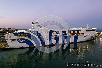 Ships and ferries in the port of La Gullet in Tunisia at sunset Editorial Stock Photo