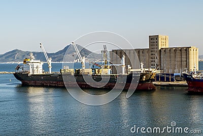 Ships and ferries in the port of La Gullet in Tunisia at sunset Editorial Stock Photo