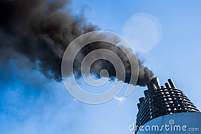 Ships funnel emitting black smoke Stock Photo