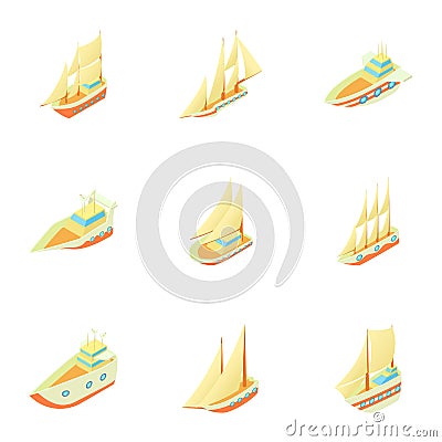 Ships icons set, cartoon style Vector Illustration