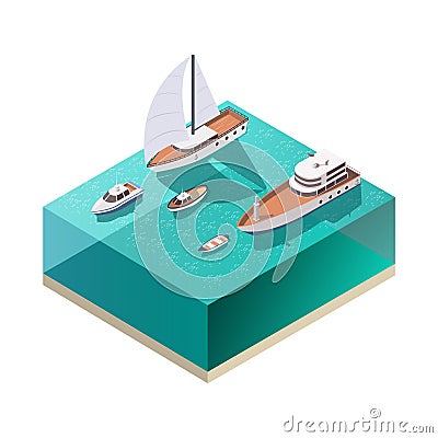 Ships Isometric Composition Vector Illustration