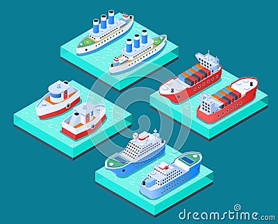 Ships Isometric Design Concept Vector Illustration