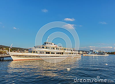 Ships on Lake Zurich at sunset Editorial Stock Photo