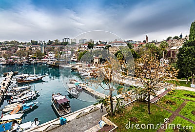 Ships in the old harbour in Antalya Kaleici, Turkey. Editorial Stock Photo