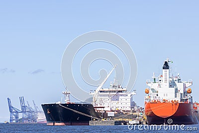 Ships in operation at the Port of Paranaguá. Stock Photo