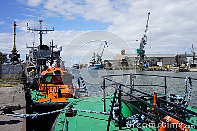 Ships in the port of Liepaja on the Baltis Sea Editorial Stock Photo