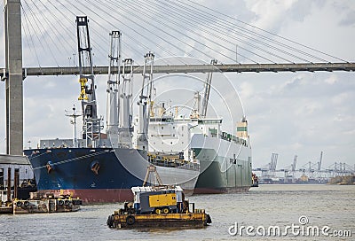 Ships in port in Savannah Editorial Stock Photo