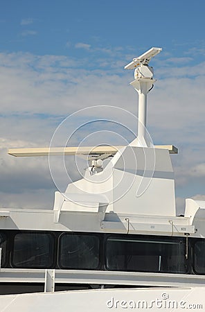 Ships radar system on an oceangoing ship Stock Photo