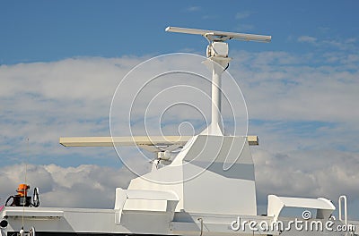 Ships radar system on an oceangoing ship Stock Photo