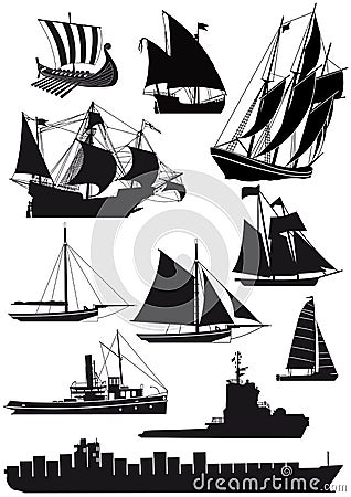 Ships and saiboats Vector Illustration