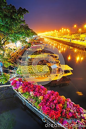 Ships at Saigon Flower Market at Tet, Vietnam Stock Photo