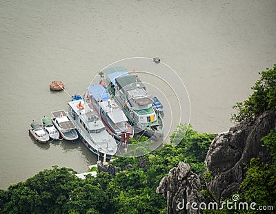 Ships on the sea in Quang Ninh, Vietnam Editorial Stock Photo