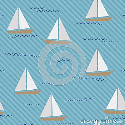 Ships Vector Ornament Pattern Floating on Waves Vector Illustration