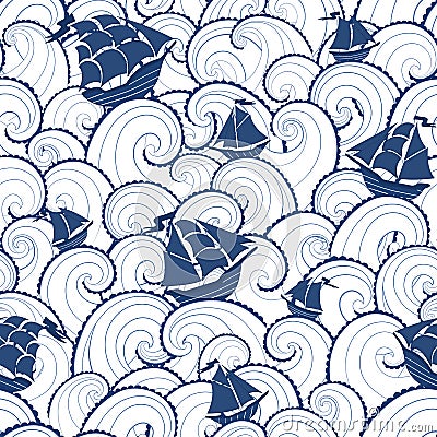 Ships and waves background Vector Illustration