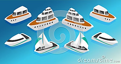 Ships yachts boats isometric icons set vector illustration Vector Illustration