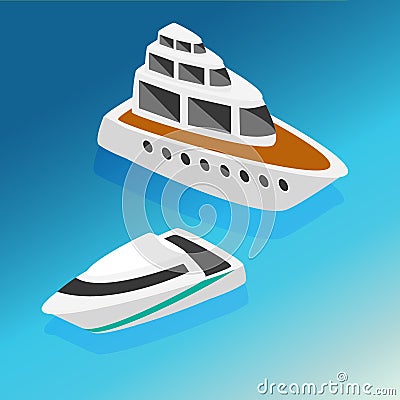 Ships yachts boats isometric icons set vector illustration Vector Illustration