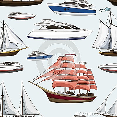 Ships and yachts pattern Vector Illustration