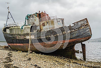A shipwreck on a beach in Scotland Stock Photo
