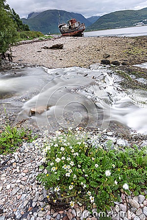 Shipwreck called the Old Boat of Caol,Corpach,Lochaber,Scotland,UK Stock Photo