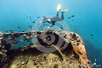 Shipwreck and diver Stock Photo