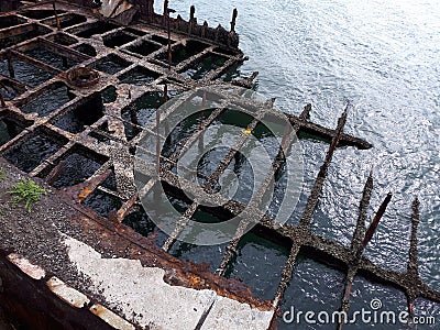 The Adolphe historical shipwreck at Stockton breakwall Newcastle, New South Wales NSW Australia Stock Photo