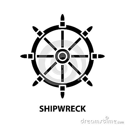 shipwreck icon, black vector sign with editable strokes, concept illustration Cartoon Illustration