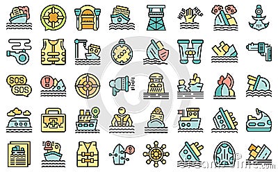 Shipwreck icons set vector color flat Vector Illustration