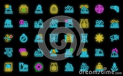 Shipwreck icons set vector neon Vector Illustration