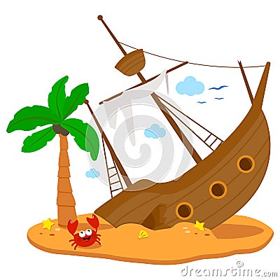 Shipwreck on an island. Vector illustration Vector Illustration